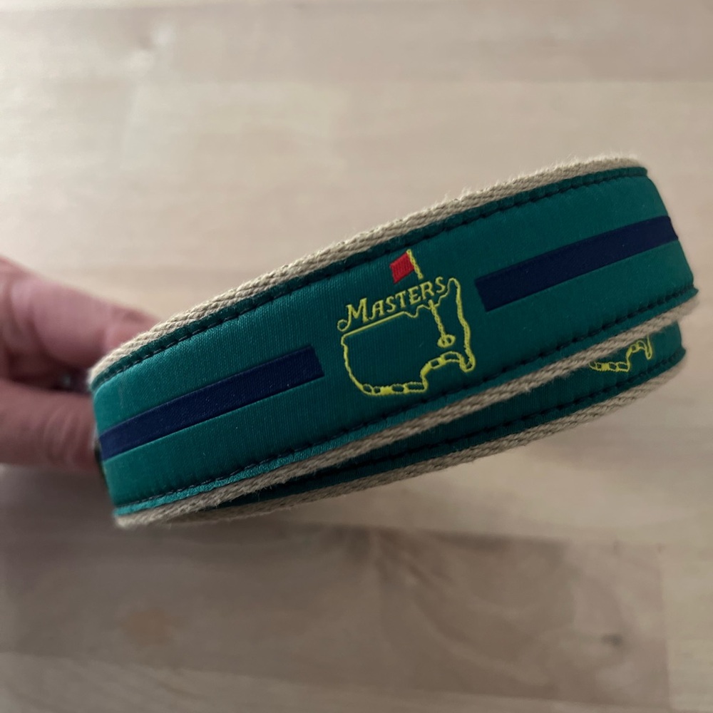 AUGUSTA MASTERS Youth canvas & leather logo green blue belt 30/75